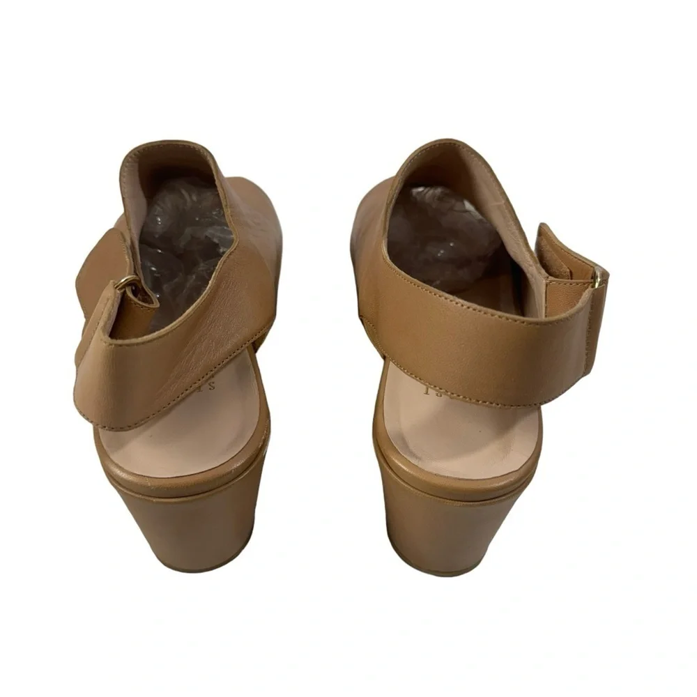 Stuart Weitzman Offset Leather Peep-Toe Wedge, Pecan size 7